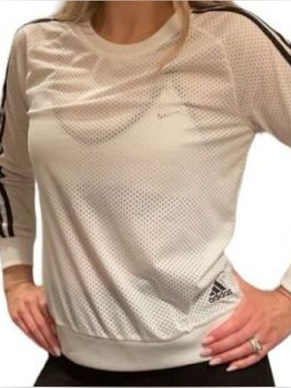 Adidas Originals. 3-Stripes Sheer Mesh Crew Sweatshirt. White/Black. Size Medium